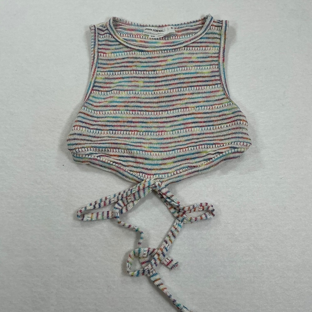 Urban Renewal Rainbow Space Dye Knit Tie Front Crop Top Medium M USA Vintage